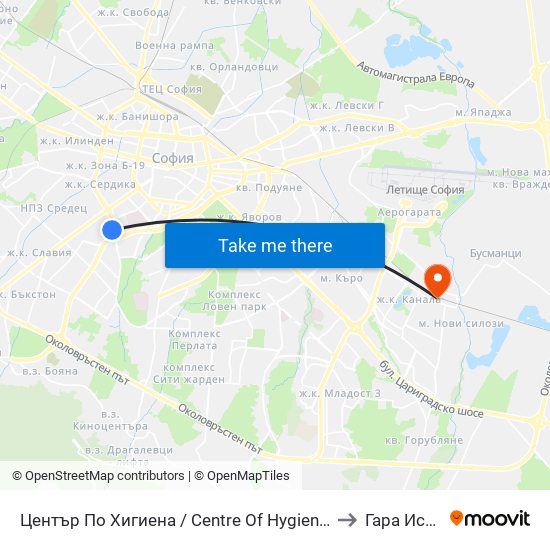 Център По Хигиена / Centre Of Hygiene (2343) to Гара Искър map