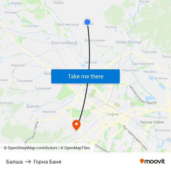 Балша to Горна Баня map