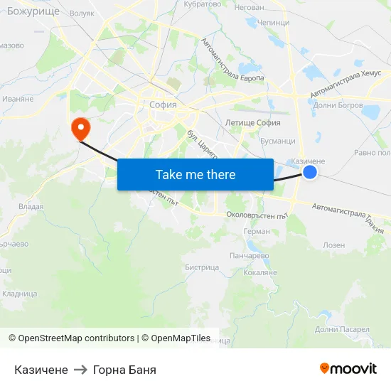 Казичене to Горна Баня map