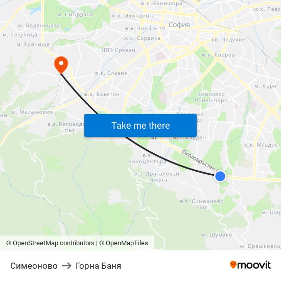 Симеоново to Горна Баня map