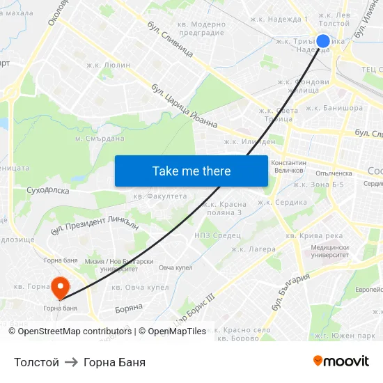 Толстой to Горна Баня map