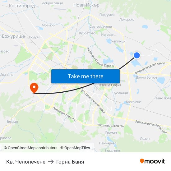 Кв. Челопечене to Горна Баня map