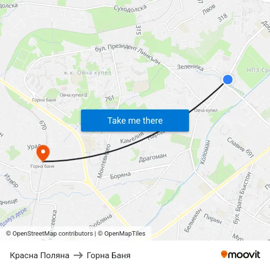 Красна Поляна to Горна Баня map