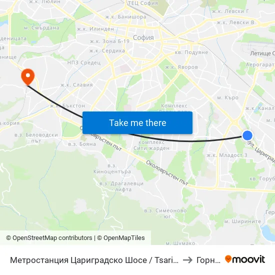 Ⓜ️ Метростанция Цариградско Шосе / Tsarigradsko Shosse Metro Station (1016) to Горна Баня map