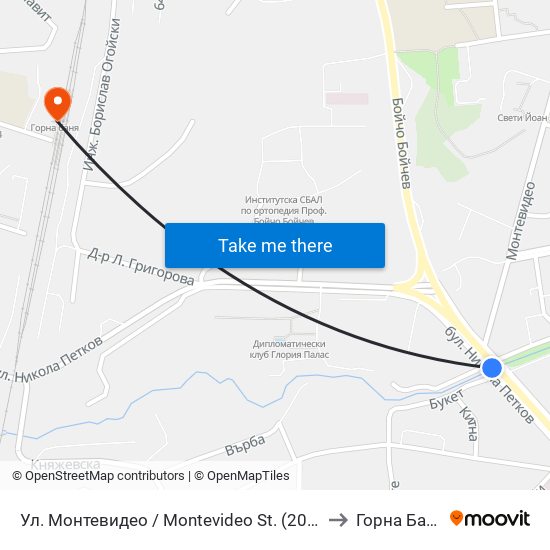 Ул. Монтевидео / Montevideo St. (2050) to Горна Баня map