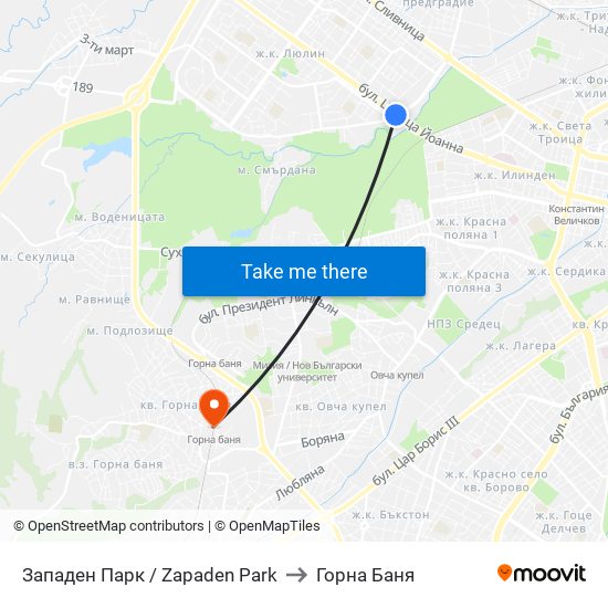 Западен Парк / Zapaden Park to Горна Баня map