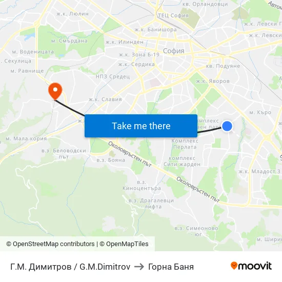 Г. М. Димитров / G. M. Dimitrov to Горна Баня map