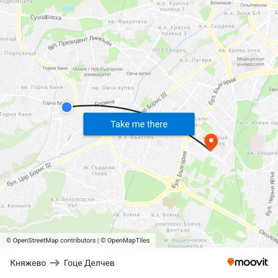 Княжево to Гоце Делчев map