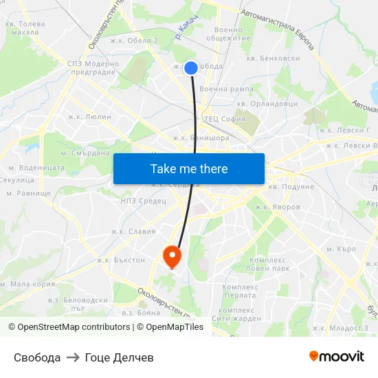 Свобода to Гоце Делчев map