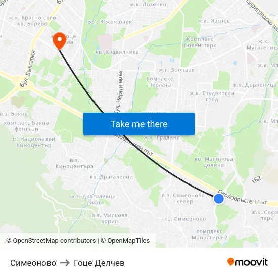 Симеоново to Гоце Делчев map