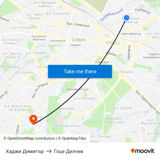 Хаджи Димитър to Гоце Делчев map
