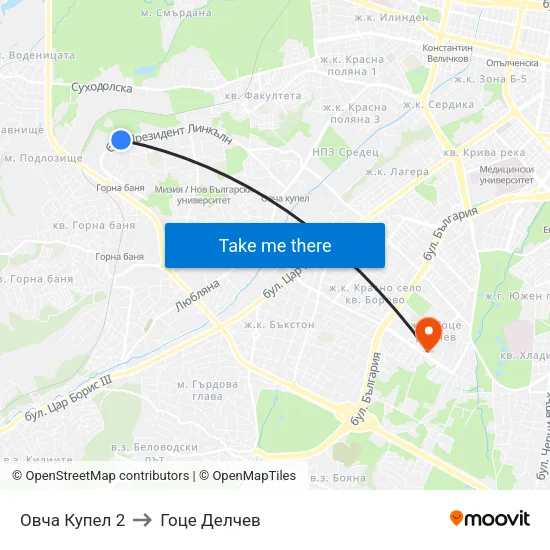 Овча Купел 2 to Гоце Делчев map