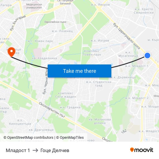 Младост 1 to Гоце Делчев map