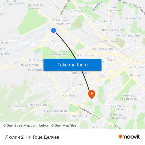 Люлин 2 to Гоце Делчев map