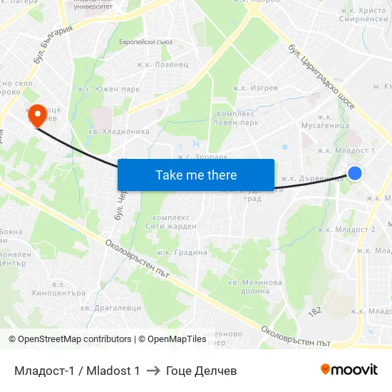 Младост 1 / Mladost 1 to Гоце Делчев map