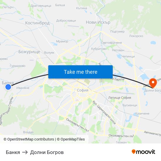 Банкя to Долни Богров map