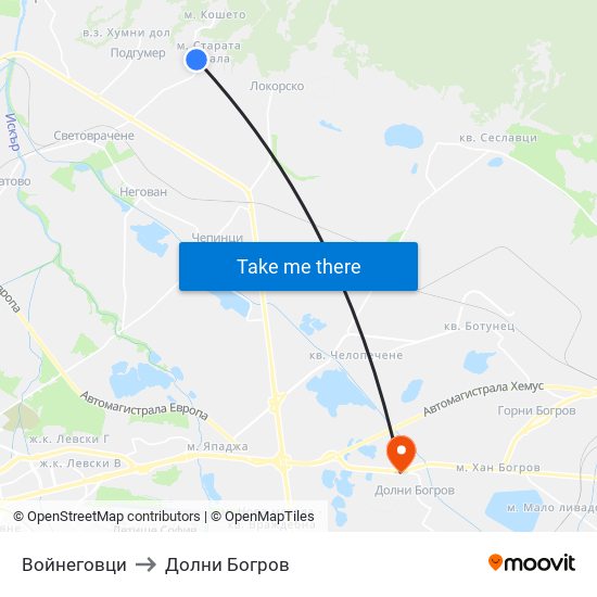 Войнеговци to Долни Богров map