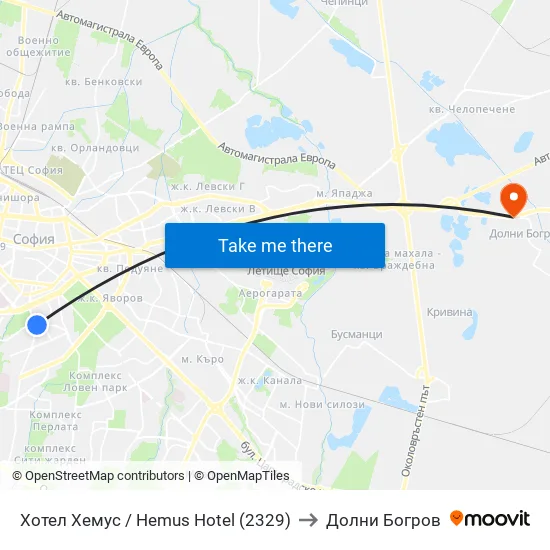 Ⓜ️ Хотел Хемус / Hemus Hotel (2329) to Долни Богров map