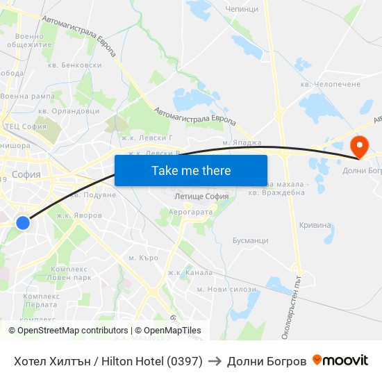 Хотел Хилтън / Hilton Hotel (0397) to Долни Богров map