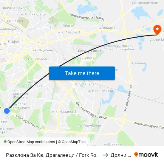 Разклона За Кв. Драгалевци / Fork Road To Dragalevtsi Qr. (1457) to Долни Богров map