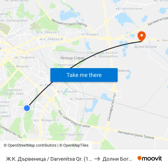 Ж.К. Дървеница / Darvenitsa Qr. (1012) to Долни Богров map