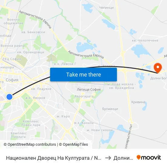 Ⓜ️ Национален Дворец На Културата / National Palace Of Culture (1139) to Долни Богров map