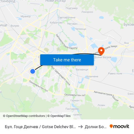 Бул. Гоце Делчев / Gotse Delchev Blvd. (0308) to Долни Богров map