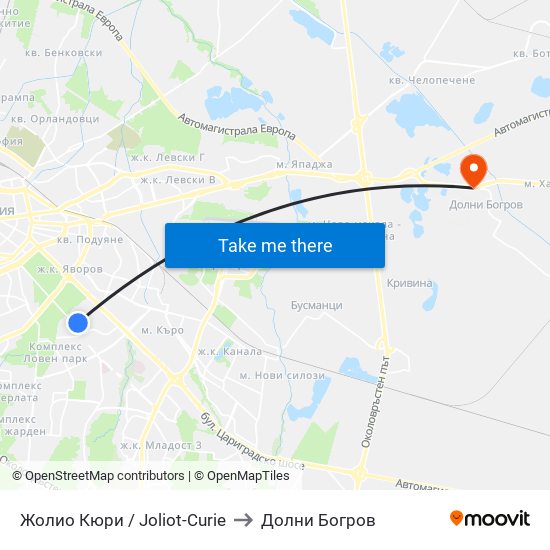 Жолио Кюри / Joliot-Curie to Долни Богров map