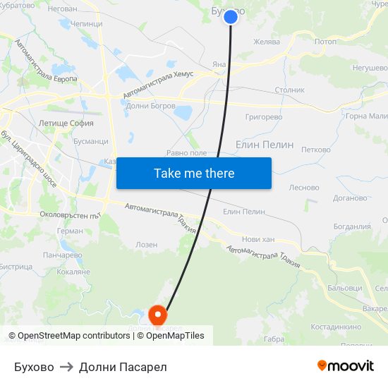 Бухово to Долни Пасарел map