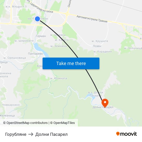 Горубляне to Долни Пасарел map