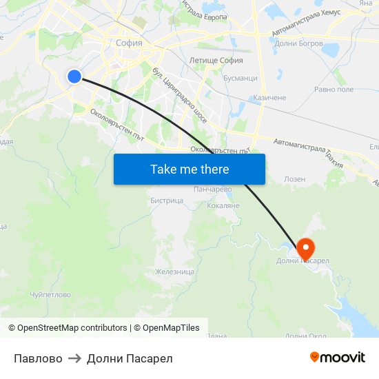 Павлово to Долни Пасарел map