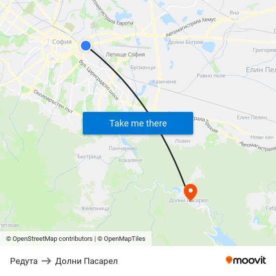 Редута to Долни Пасарел map