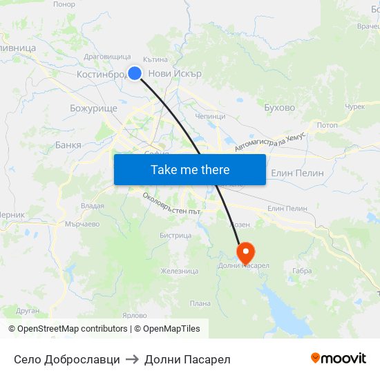 Село Доброславци to Долни Пасарел map