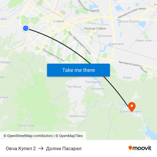Овча Купел 2 to Долни Пасарел map