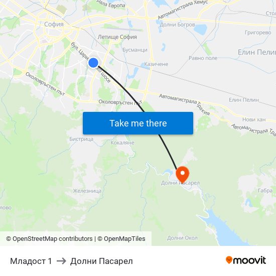 Младост 1 to Долни Пасарел map