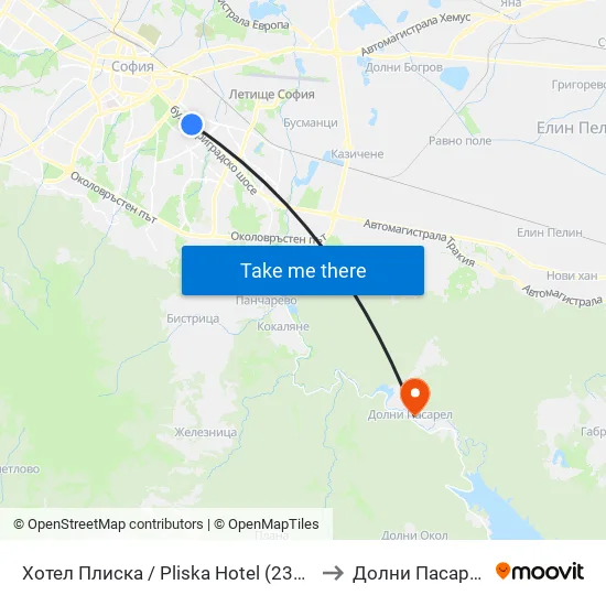 Хотел Плиска / Pliska Hotel (2326) to Долни Пасарел map