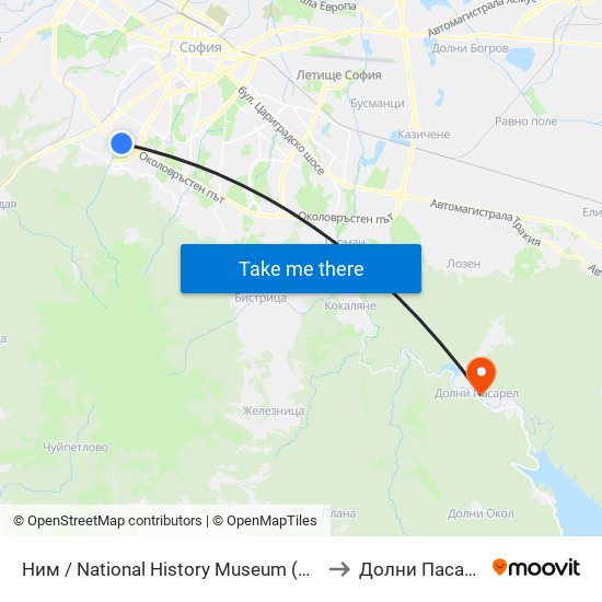 Ним / National History Museum (1464) to Долни Пасарел map