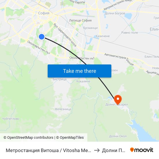 Метростанция Витоша / Vitosha Metro Station (2654) to Долни Пасарел map