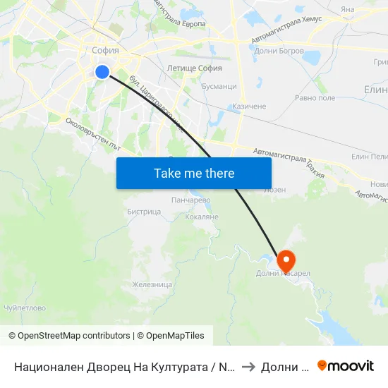 Ⓜ️ Национален Дворец На Културата / National Palace Of Culture (1139) to Долни Пасарел map