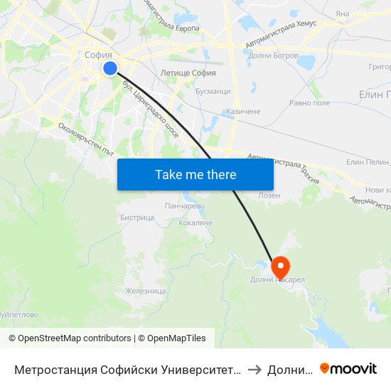 Метростанция Софийски Университет / Sofia University Metro Station (2827) to Долни Пасарел map