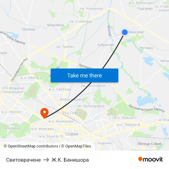Световрачене to Ж.К. Банишора map