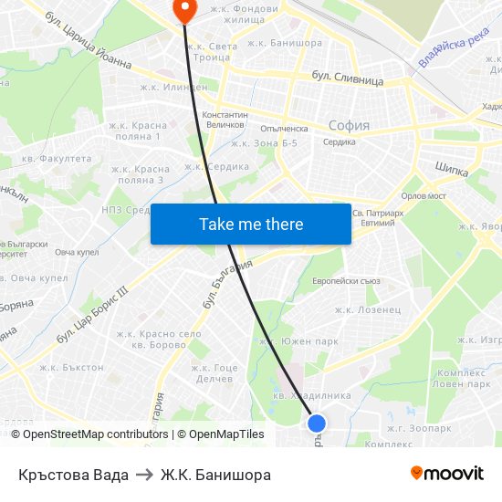 Кръстова Вада to Ж.К. Банишора map
