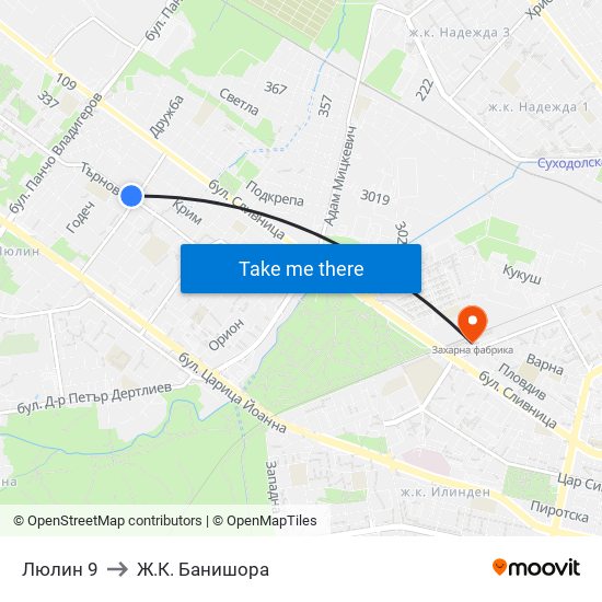 Люлин 9 to Ж.К. Банишора map