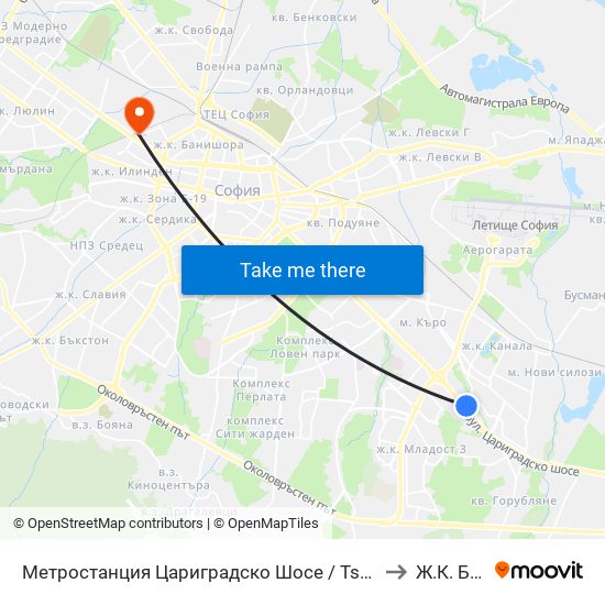 Метростанция Цариградско Шосе / Tsarigradsko Shosse Metro Station (1016) to Ж.К. Банишора map