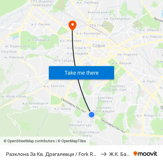 Разклона За Кв. Драгалевци / Fork Road To Dragalevtsi Qr. (1457) to Ж.К. Банишора map