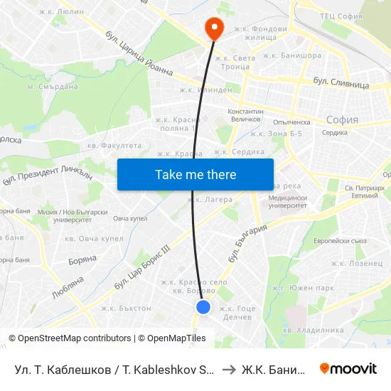 Ул. Т. Каблешков / T. Kableshkov St. (2213) to Ж.К. Банишора map
