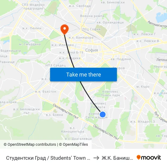 Студентски Град / Students' Town (2382) to Ж.К. Банишора map