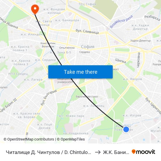 Читалище Д. Чинтулов / D. Chintulov Library (2366) to Ж.К. Банишора map
