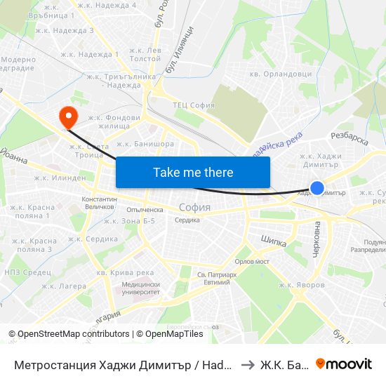 Метростанция Хаджи Димитър / Hadzhi Dimitar Metro Station (0303) to Ж.К. Банишора map