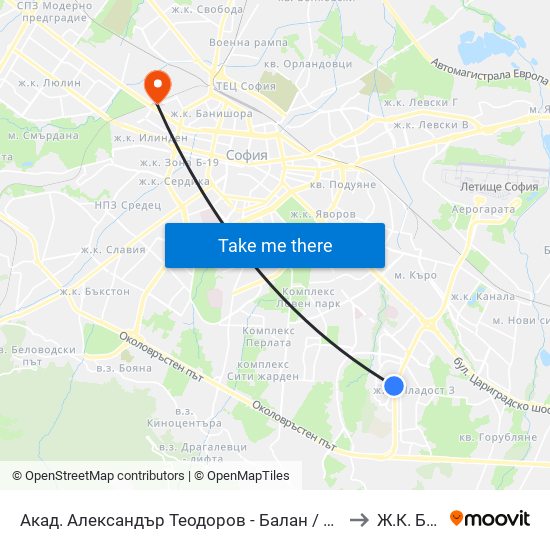 Акад. Александър Теодоров - Балан / Akademik Aleksandar Teodorov - Balan to Ж.К. Банишора map